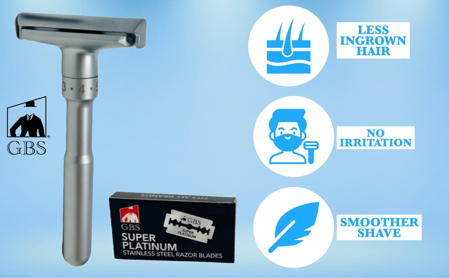 G.B.S Chrome Adjustable Men's Double Edge Safety Razor Blade and 10 G.B.S Platinum Blades Refills Beauty and Personal Care G.B.S