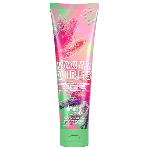 Devoted Creations Vacay Vibes Tanning Lotion - Indoor/Outdoor Tropical Bronzing Cocktail Infused with Skin Quenching Watermelon and Guava Extracts Beauty & Personal Care Devoted Creations
