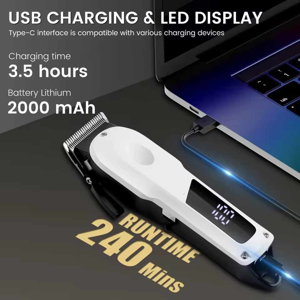 GLESVOWIO Electric Hair Trimmer Professional Salon High Power Hair Clippers with 4 Combs Home Use Beard Razor Pusher USB Charging 7000RPM Beauty and Personal Care GLESVOWIO