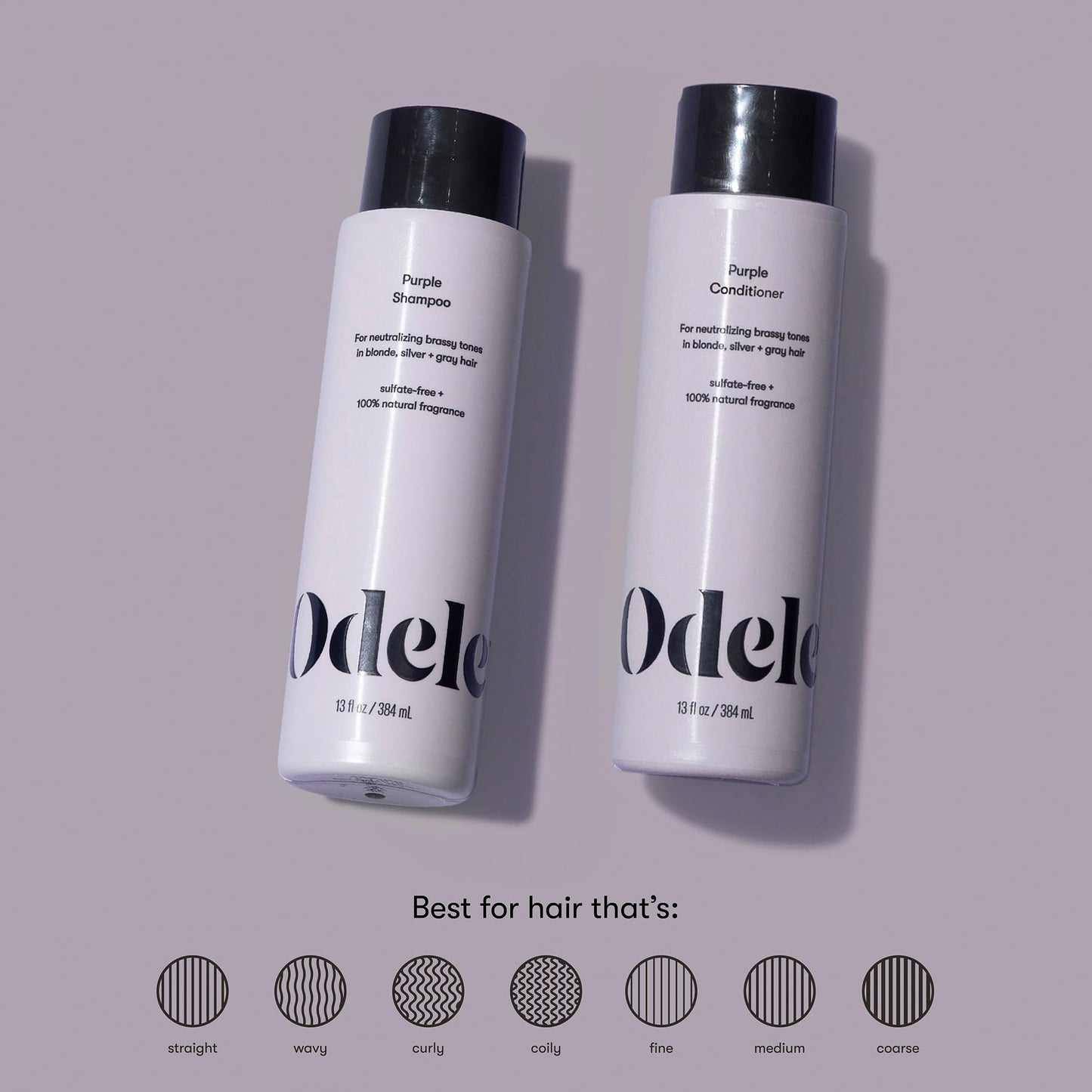 Odele Sulfate-Free Purple Shampoo & Conditioner Set for Neutralizing Brassy Tones in Blonde, Silver + Gray Hair, 13 Fl Oz Each (2-Pack) Beauty & Personal Care Odele