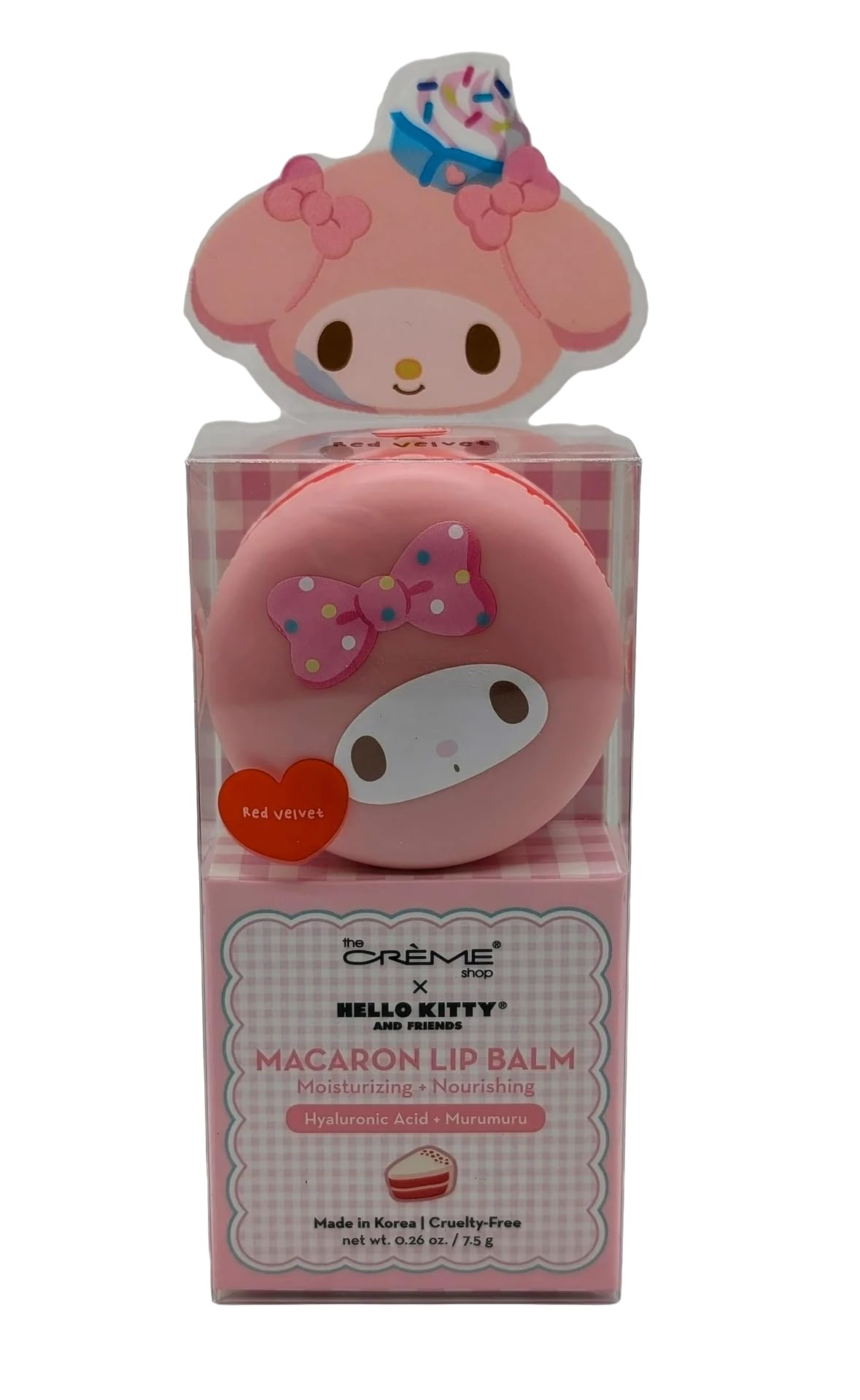 Kasa Style The Creme Shop Hello Kitty Macaron Lip Balm Moisturizing & Nourishing Lip Balm With Hyaluronic Acid, Murumuru, Red Velvet, Mini Beauty and Personal Care Kasa Style