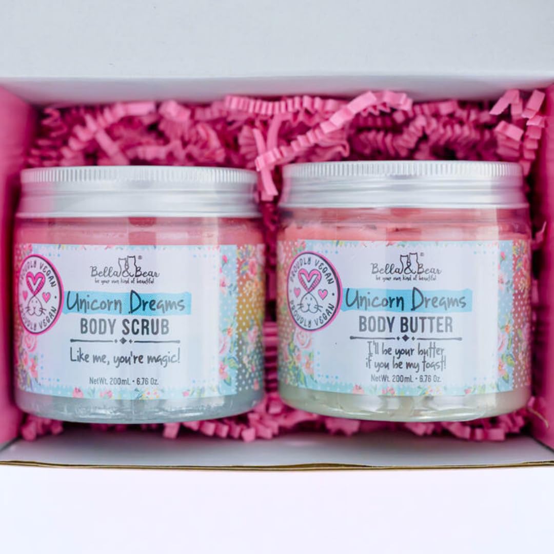 Bella & Bear Unicorn Dreams Spa Gift Set - Body Scrub & Body Butter Bath Gift Set for Women, Teens & Girls - Vegan Self Care Set Beauty and Personal Care Bella and Bear