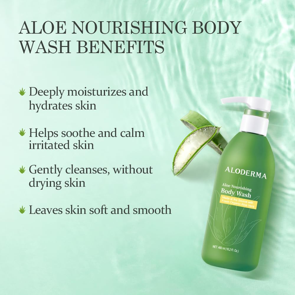 Aloderma Aloe Nourishing Body Wash 16oz - Fresh, Organic Aloe Vera Based (No Water Added) For All Skin Types + Moisturizing Shea Butter & Allantoin Beauty & Personal Care Aloderma