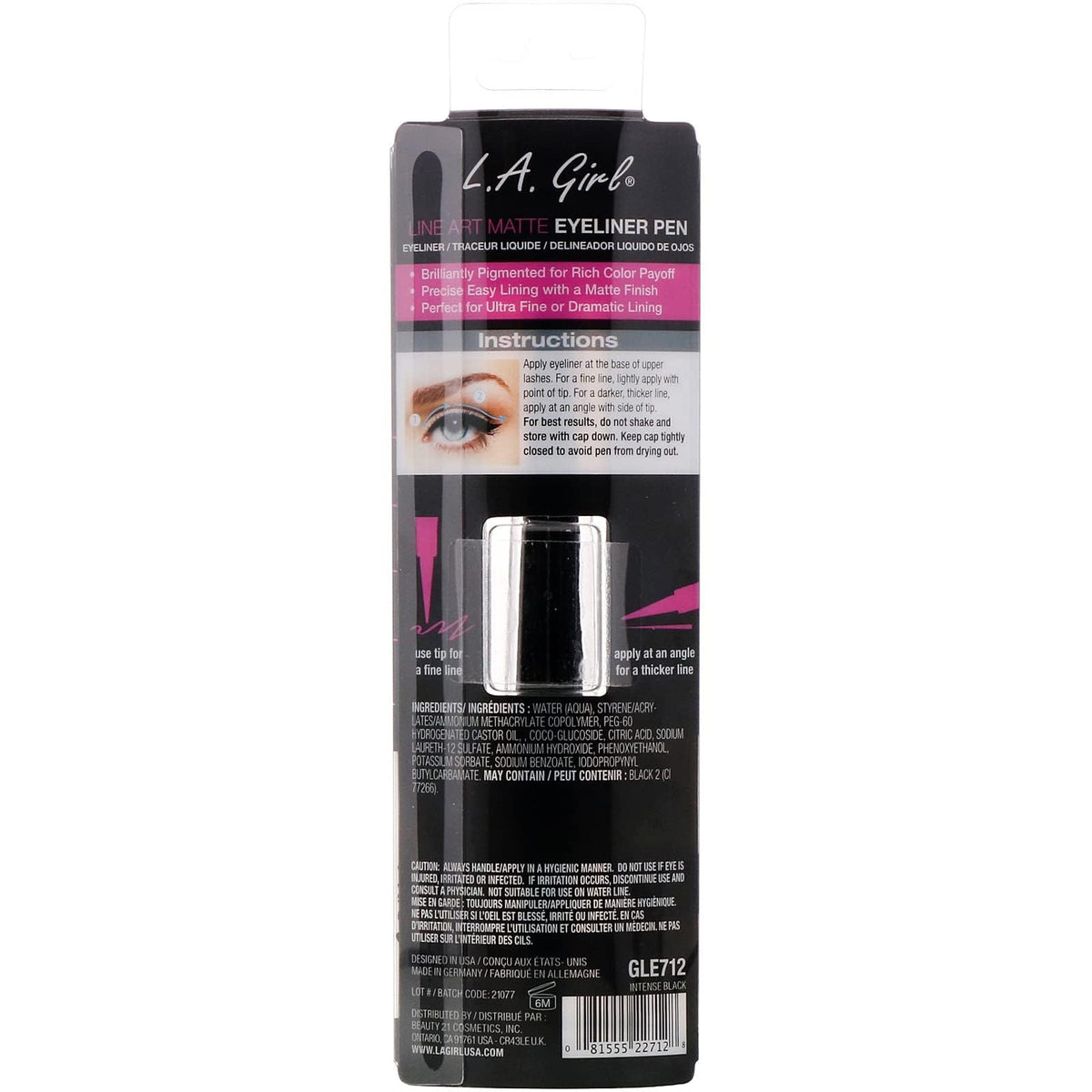 L.A. Girl Line Art Matte Eyeliner, Intense Black GLE712 Beauty & Personal Care L.A. Girl