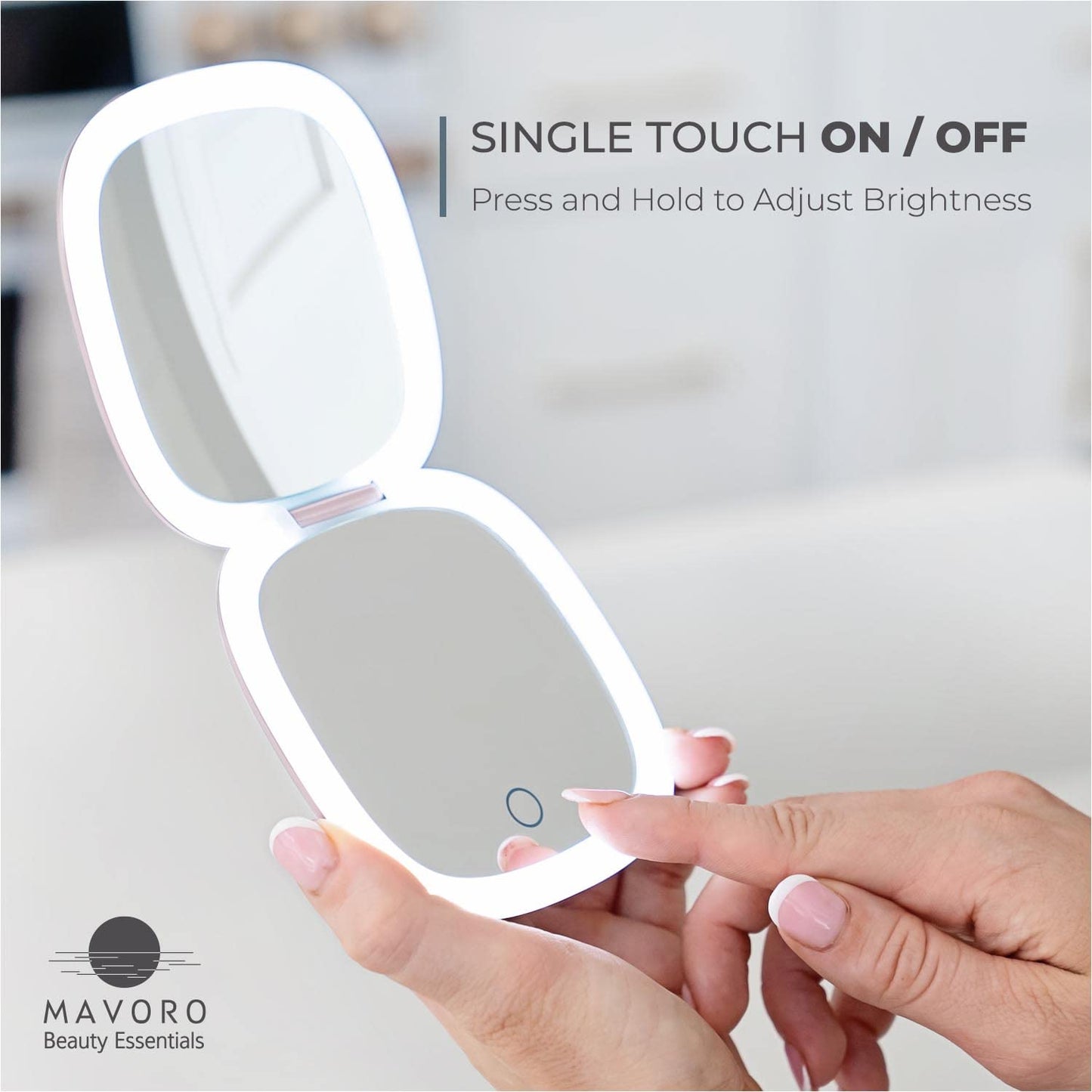 Mavoro LED Lighted Travel Makeup Mirror | 1x/10x Magnification | Rechargeable USB-C | Pocket & Purse Portable Lighted Travel Makeup Compact Mirror Beauty & Personal Care Mavoro