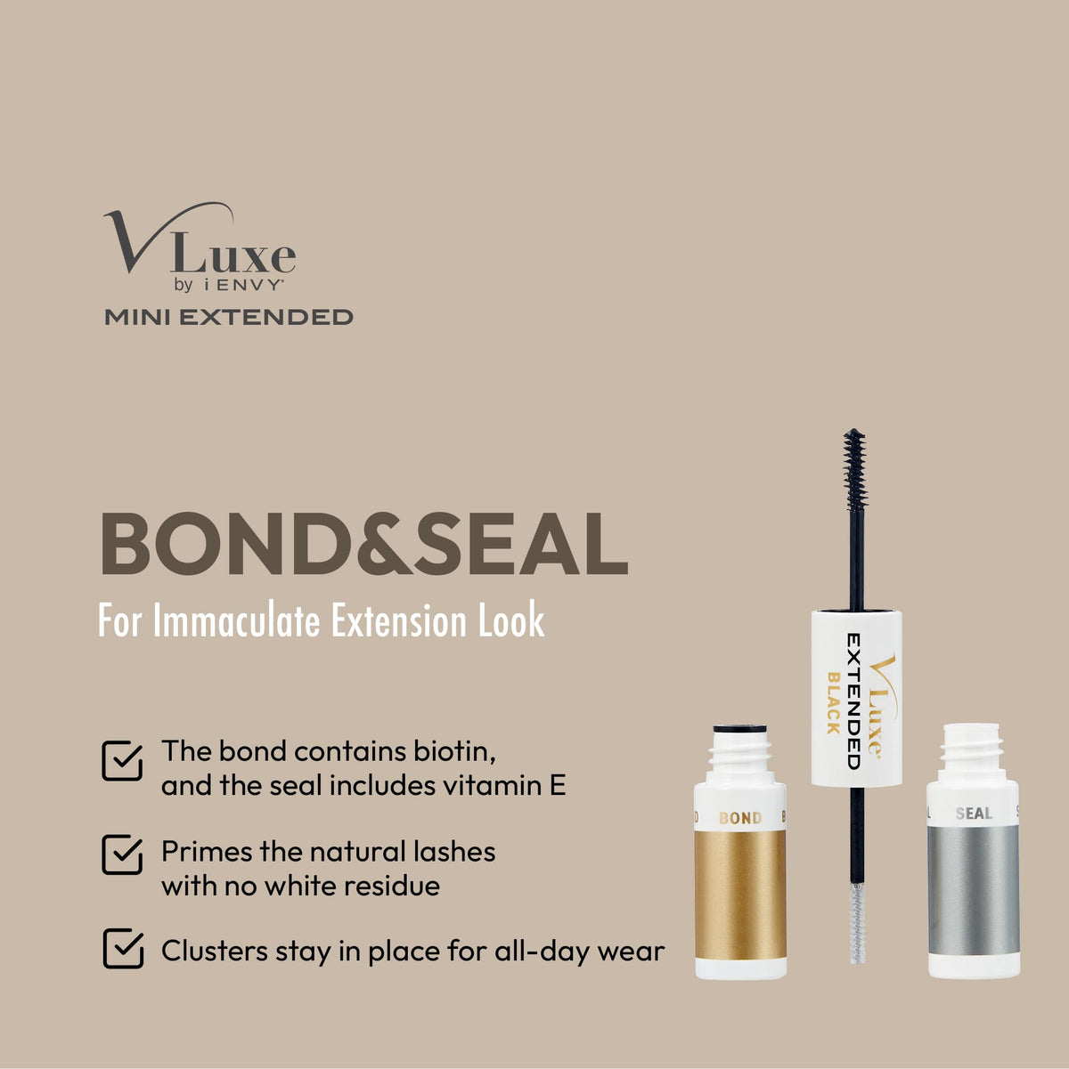VLuxe DIY Eyelash Extension Mini Bond & Seal Lash Adhesive Infused with Biotin & Vitamin E, Strong Nourishing Water Resistant Lash Glue