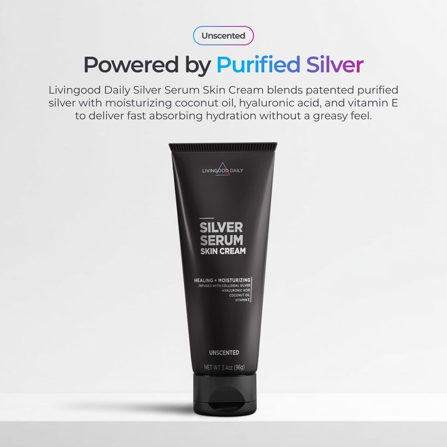 Livingood Daily Silver Serum Skin Cream, Moisturizing Body Cream with Colloidal Silver, Hyaluronic Acid, Coconut Oil & Vitamin E, Unscented Body Beauty & Personal Care Livingood Daily