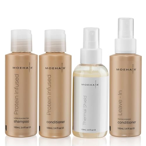 Moehair Travel Size Toiletries (Protein-Infused Shampoo, Conditioner, Leave-In Conditioner & Heat Protectant Spray) |Travel Shampoo and Conditioner Beauty & Personal Care MOEHAIR