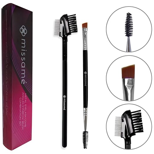 Metal Teeth Eyelash Comb and Duo End Angled Eyebrow Brush with Spoolie, Best To Define Mascara, Eye Brow Powder Makeup and Lash Extension Beauty & Personal Care Missamé