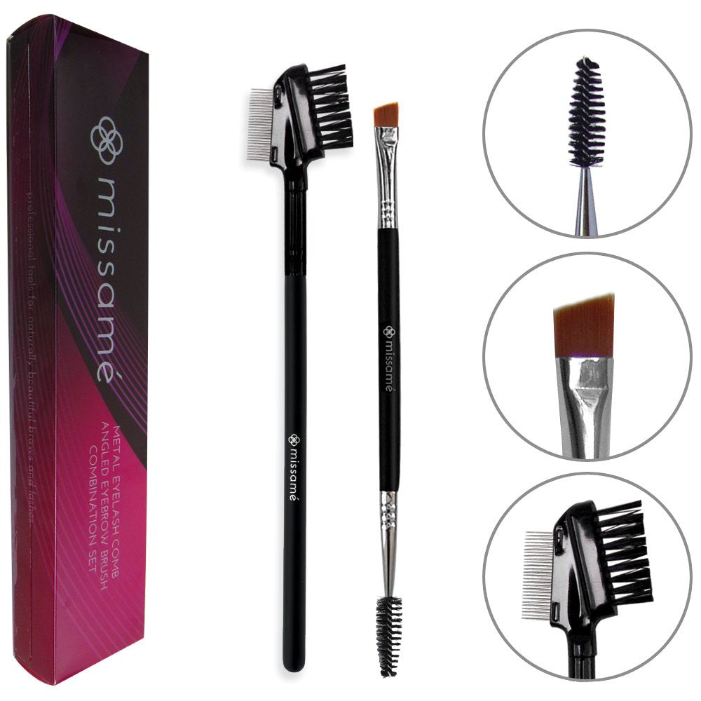 Metal Teeth Eyelash Comb and Duo End Angled Eyebrow Brush with Spoolie, Best To Define Mascara, Eye Brow Powder Makeup and Lash Extension Beauty & Personal Care Missamé