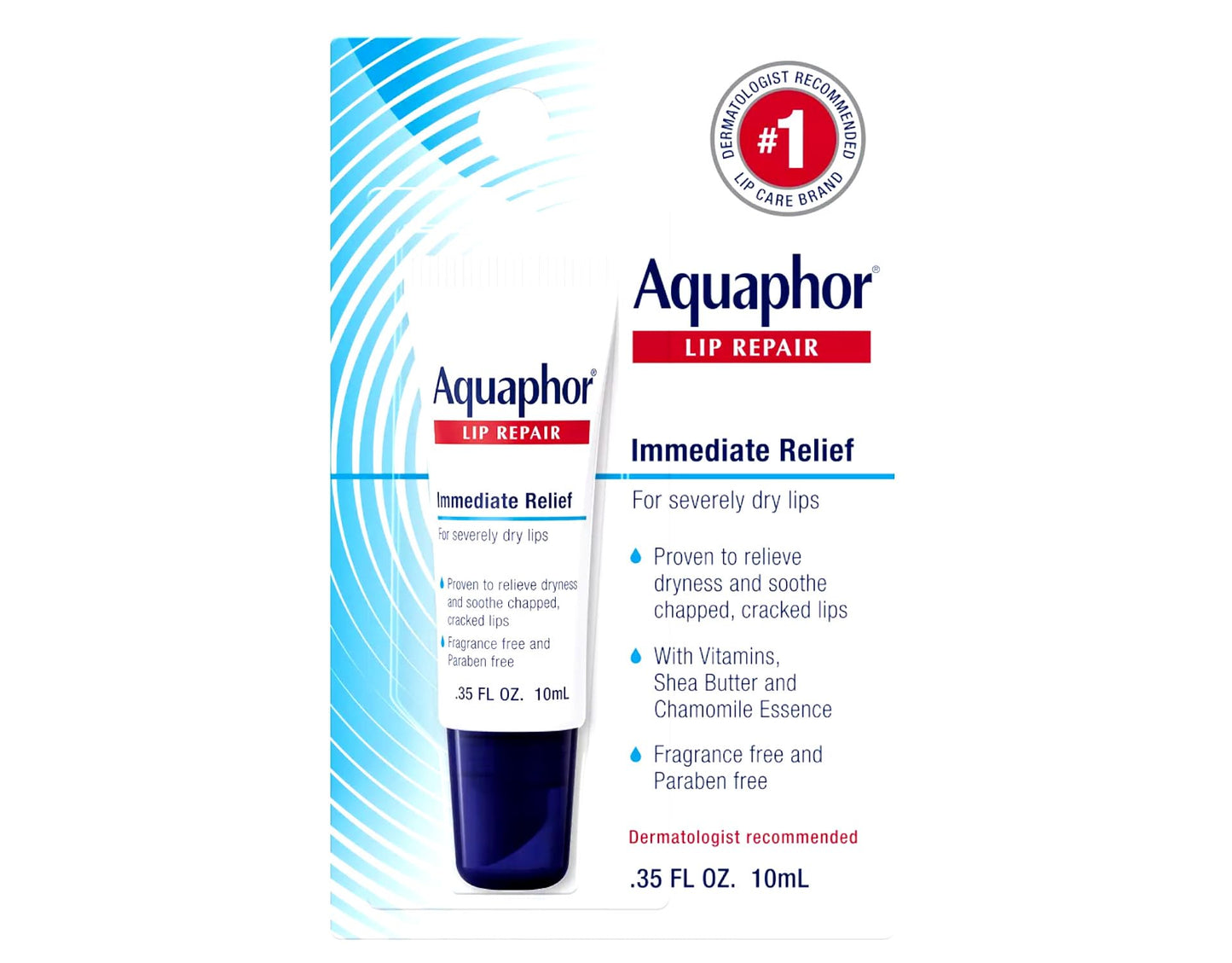 Aquaphor Lip Repair Ointment - Long-lasting Moisture to Soothe Dry Chapped Lips - .35 fl. oz Tube, 4 Pack Beauty and Personal Care AQUAPHOR