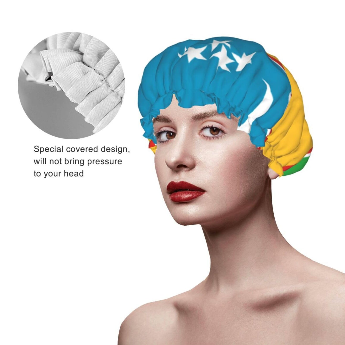 Karakalpakstan Flag Prints Shower Cap Double Layer Lined Waterproof Bathing Shower Hat Beauty and Personal Care Hayyett