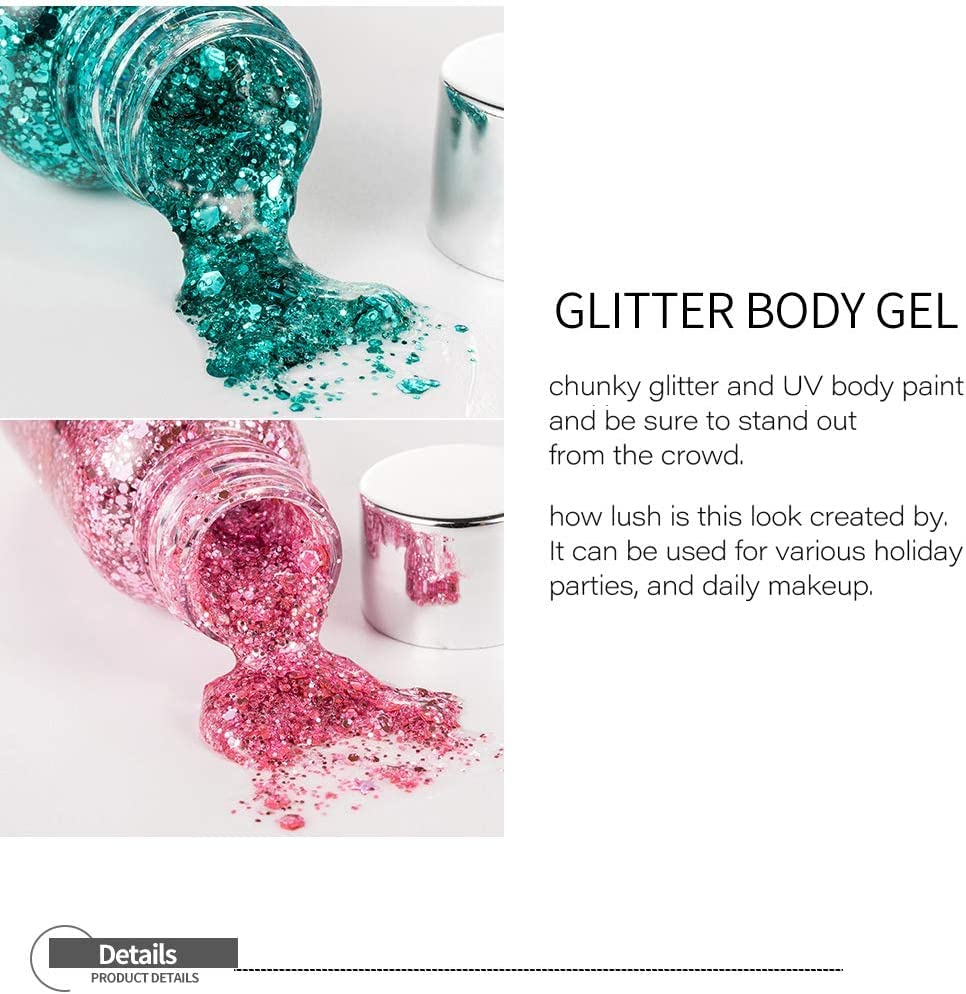 Body Glitter Gel Nail Hair Body Face Flash Eye shadow Glitter Cream Chunky Glitter Mermaid Scale Sequins Festival Painting Decoration Makeup (Pink) Beauty & Personal Care AKARY