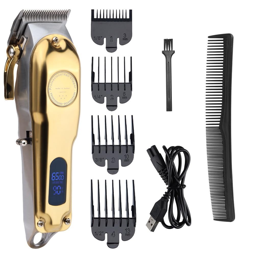 GLESVOWIO Pro Hair Clipper Professional Electric Rechargeable Men's Shaver Barber Trimmer Machine(Gold) Beauty and Personal Care GLESVOWIO