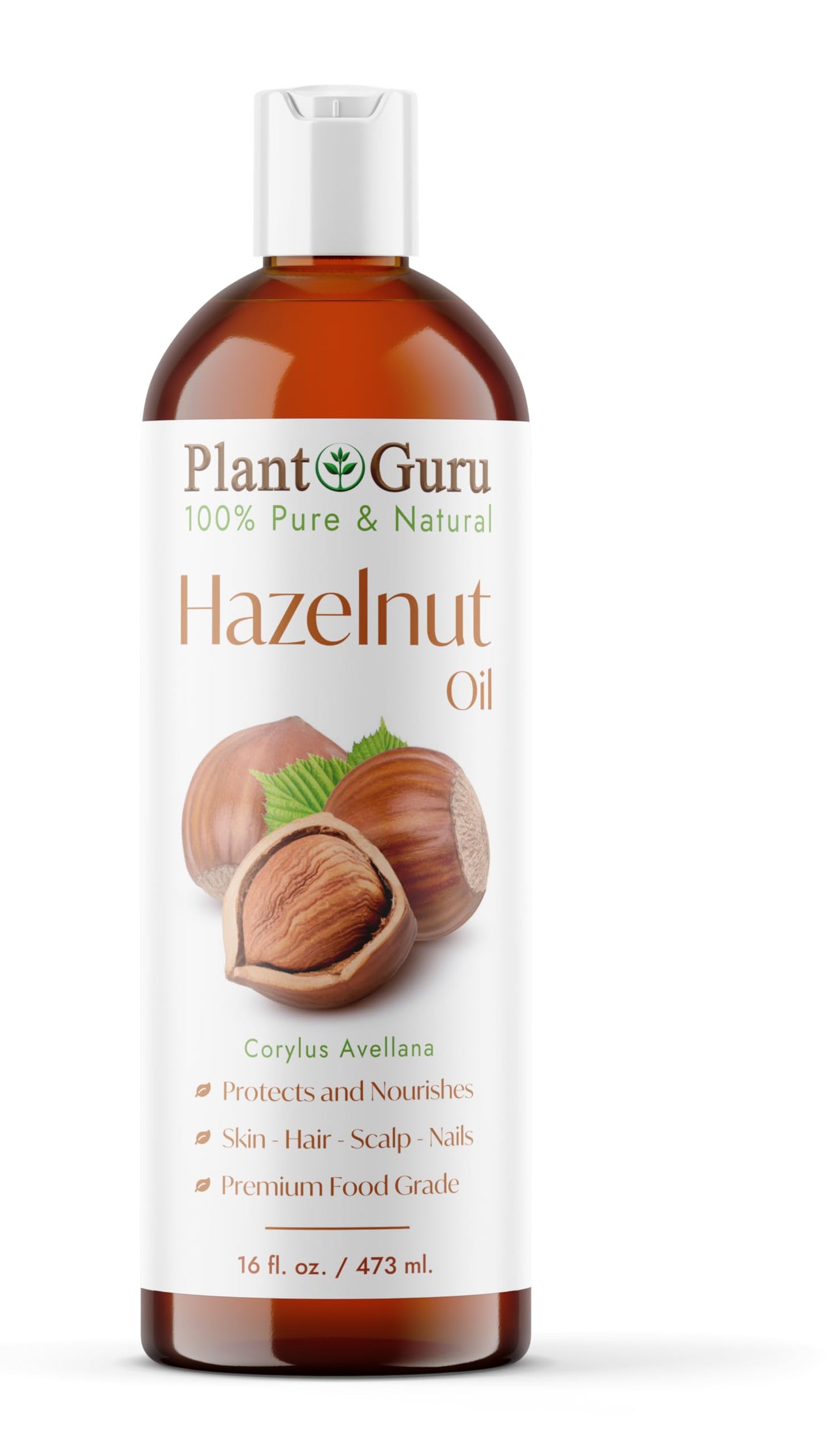 Plant Guru Hazelnut Oil 16 fl. oz. Cold Pressed 100% Pure Natural Carrier - Skin, Face, Body And Hair Growth Moisturizer. Great For DYI Cream, Lotions Beauty & Personal Care Plant Guru