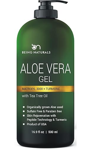 Aloe vera Gel - from 100% Pure Organic Aloe Infused with Matrixyl 3000 (Peptides), Turmeric - Natural Raw Moisturizer for Face, Body, Hair. Perfect Beauty & Personal Care Being Naturals