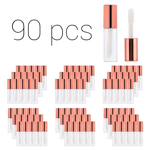 Case of 90 packs, Empty Plastic Clear Lip Gloss Tubes Lip Balm Bottle Container Rose Gold Transparent 1.2ML Makeup Tool for Women (90 pcs, Rose Gold) Beauty & Personal Care YIPINER