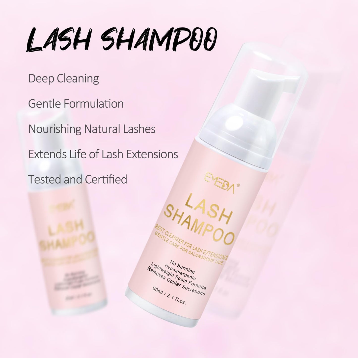 EMEDA Lash Shampoo Kit 2.02 fl oz Lash Cleaning Kit with Rechargeable Fan Dryer/Brush/Rinse Bottle, Oil-free Cleanser Wash for Extensions & Clusters Beauty and Personal Care EMEDA
