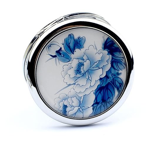 mpowtech Blue Magnifying Compact Mirror for Purse - 1x/2x Magnification Travel Makeup Mirror,Small Flower Pocket Mirrors,Handheld 2-Sided Portable Beauty & Personal Care mpowtech
