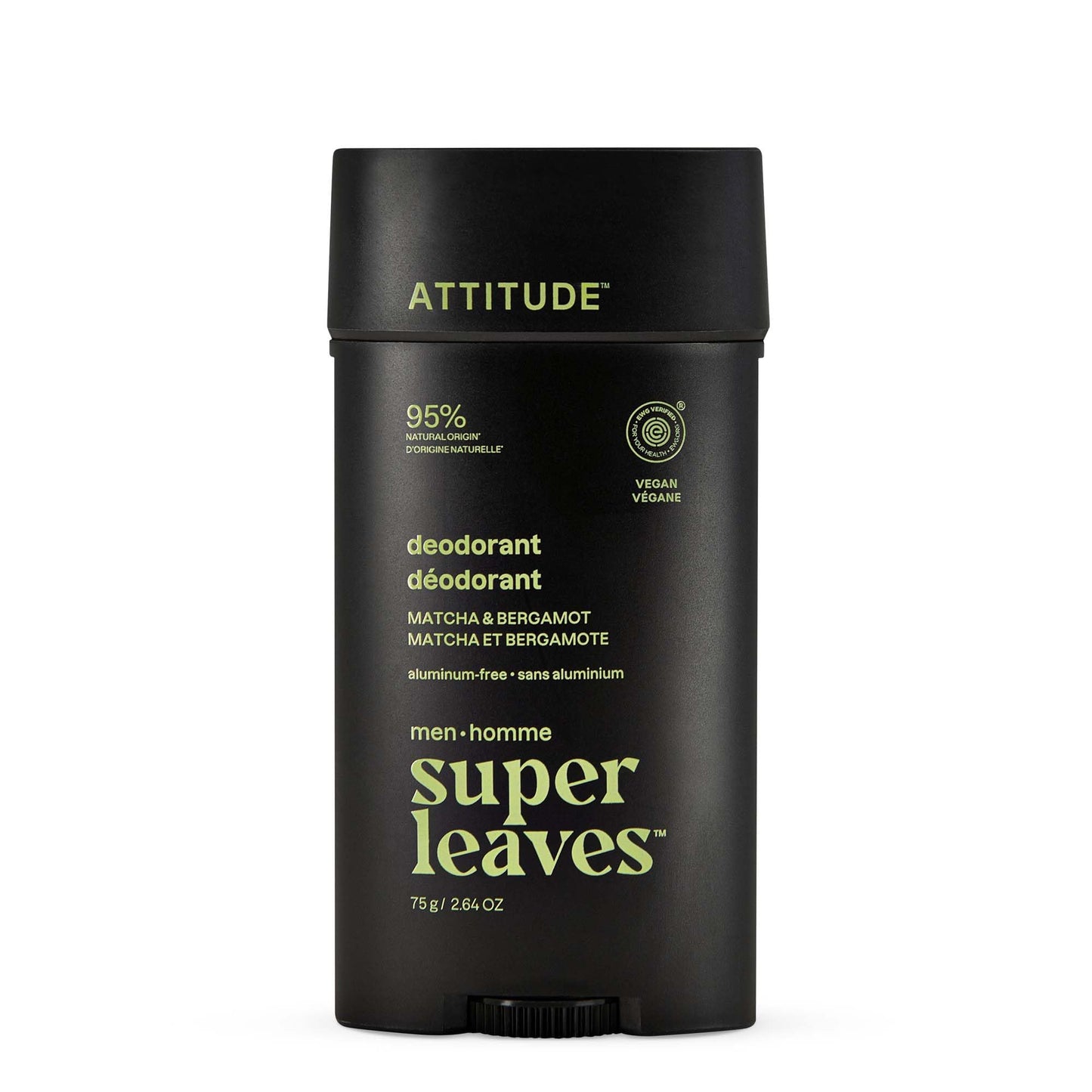 ATTITUDE Aluminum-Free Deodorant for Men, 95% Natural Origin Ingredients, EWG Verified, Plant Based Odor Control, With Baking Soda, Matcha & Bergamot Beauty and Personal Care ATTITUDE