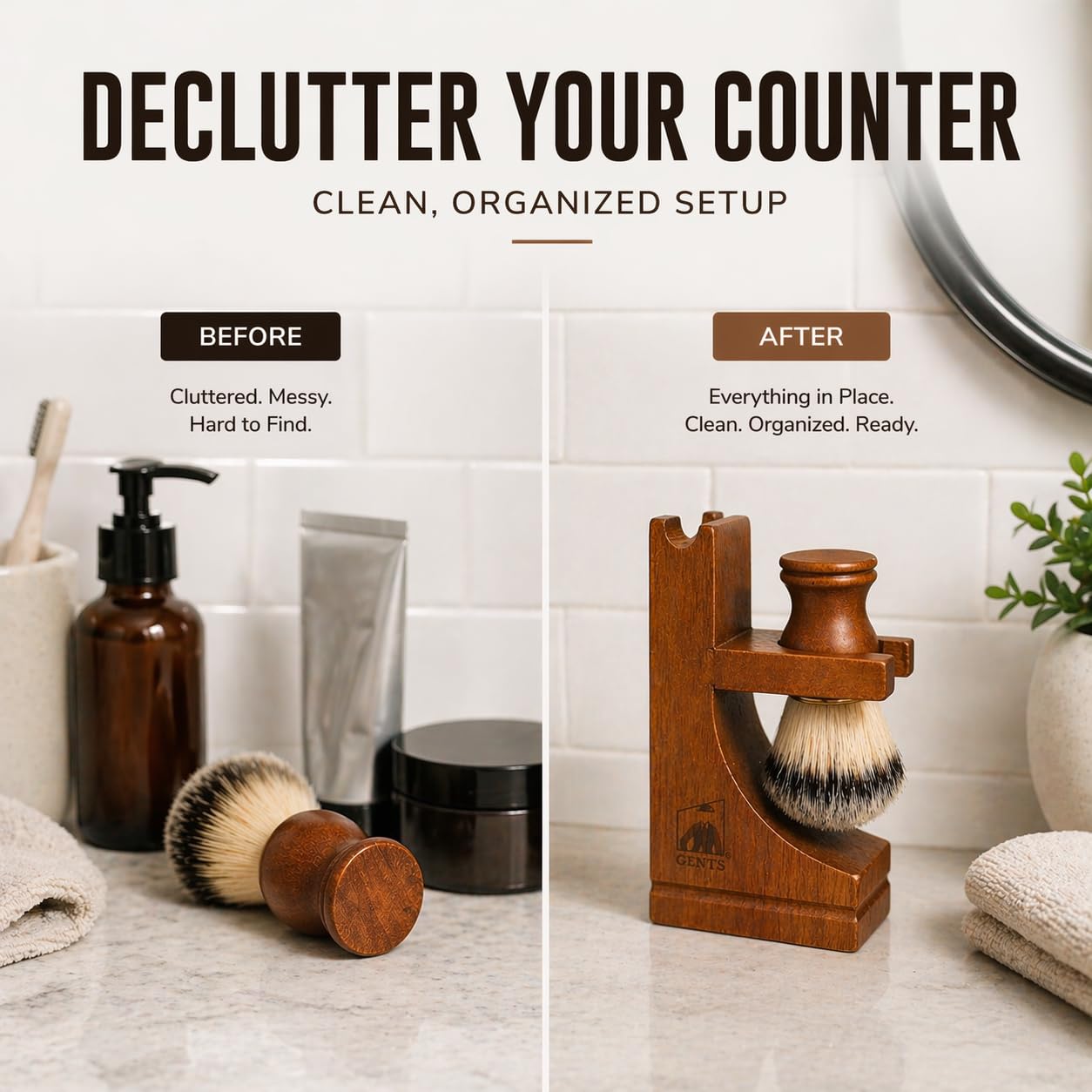 G.B.S Deluxe Wooden Shaving Razor and Shave Brush Stand - Safety Razor Brush Holder. Prolong The Life of Your Shaving Brush and Razor, Walnut Wood Beauty and Personal Care G.B.S