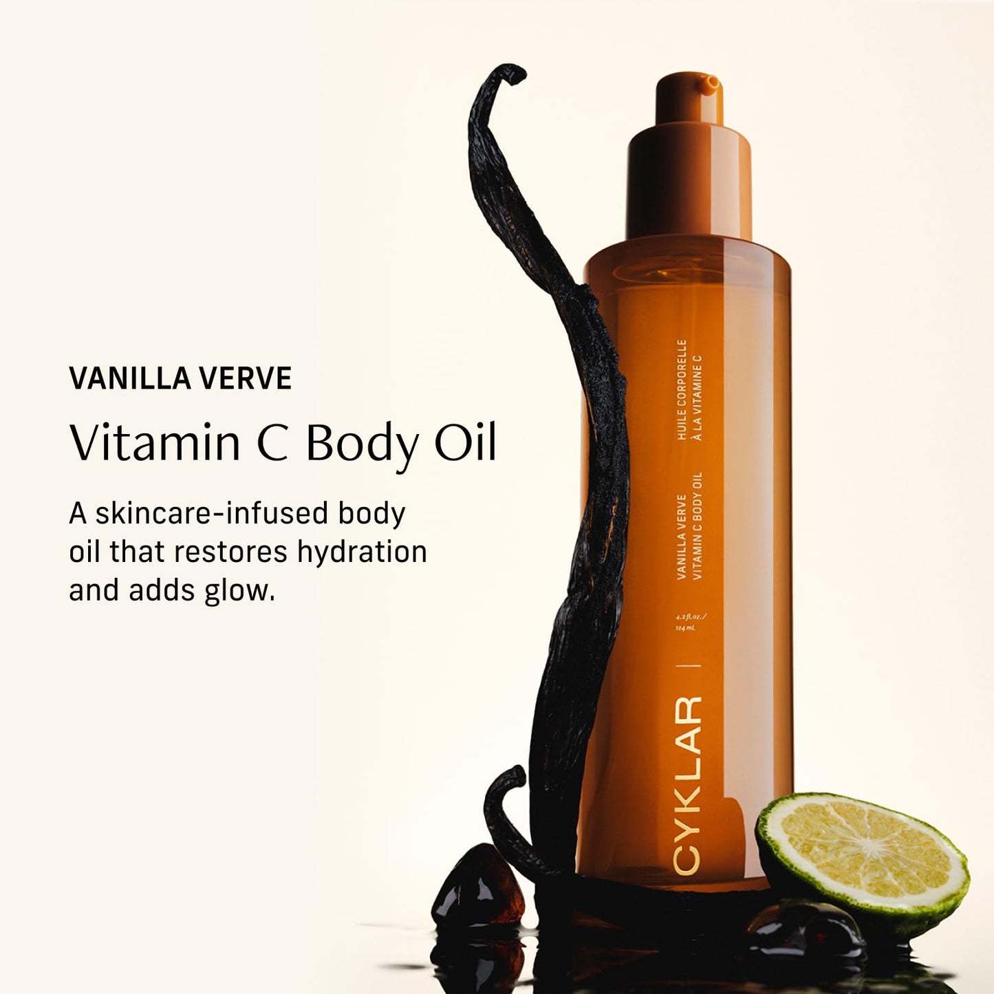 CYKLAR Vitamin C Body Oil for Women and Men. Moisturizing Vanilla Verve Scented Body Serum for Glowing Skin. Nourishing, Hydrating After-Shower Beauty and Personal Care CYKLAR