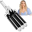 Three Barrel Curling Hair Crimper: Aleath Dual Voltage Crimper Hair Tool - 1 inch 3 Barrels Curler Iron Wand Beauty & Personal Care Aleath