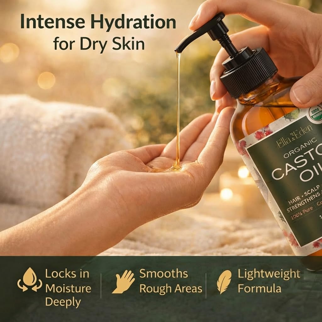 Ella & Eden USDA Organic Castor Oil - 100% Pure Cold Pressed Hexane-Free - Glass Bottle - For Hair Growth, Face, Eyelash, Skin, Stomach - Unrefined 16 Beauty and Personal Care Ella & Eden