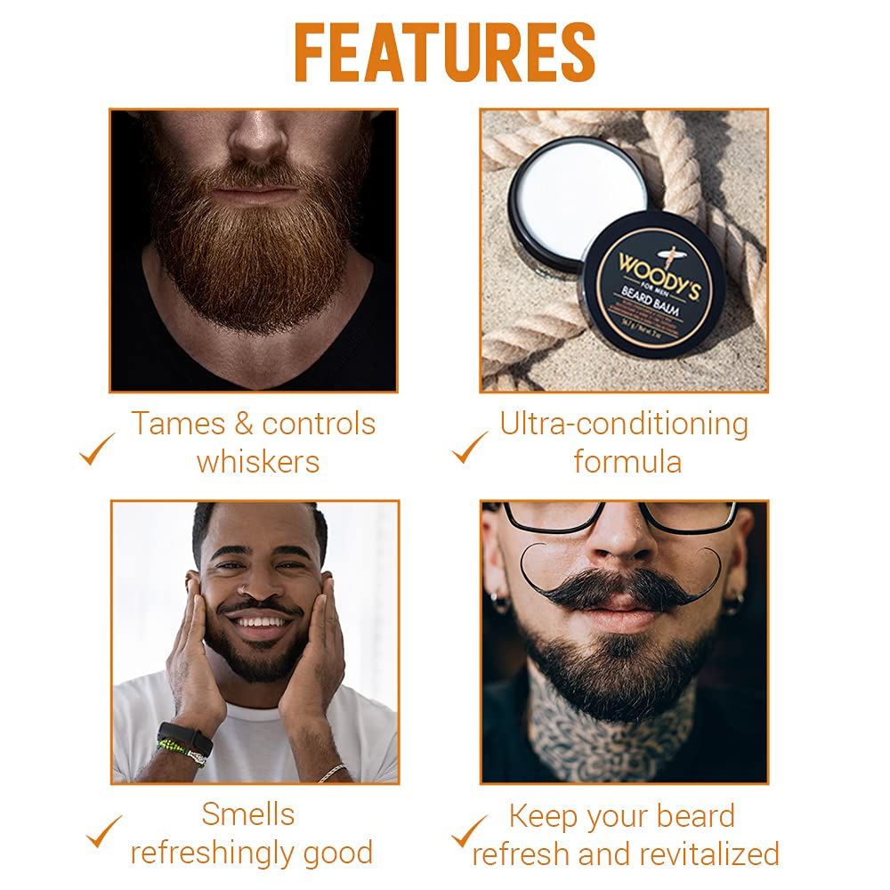 Woody's 2-in-1 Beard Balm for Men - Beard Softener for Men and Style Wax, Conditioner & Moisturizer Natural Beeswax, 2 oz Beauty and Personal Care Woody's