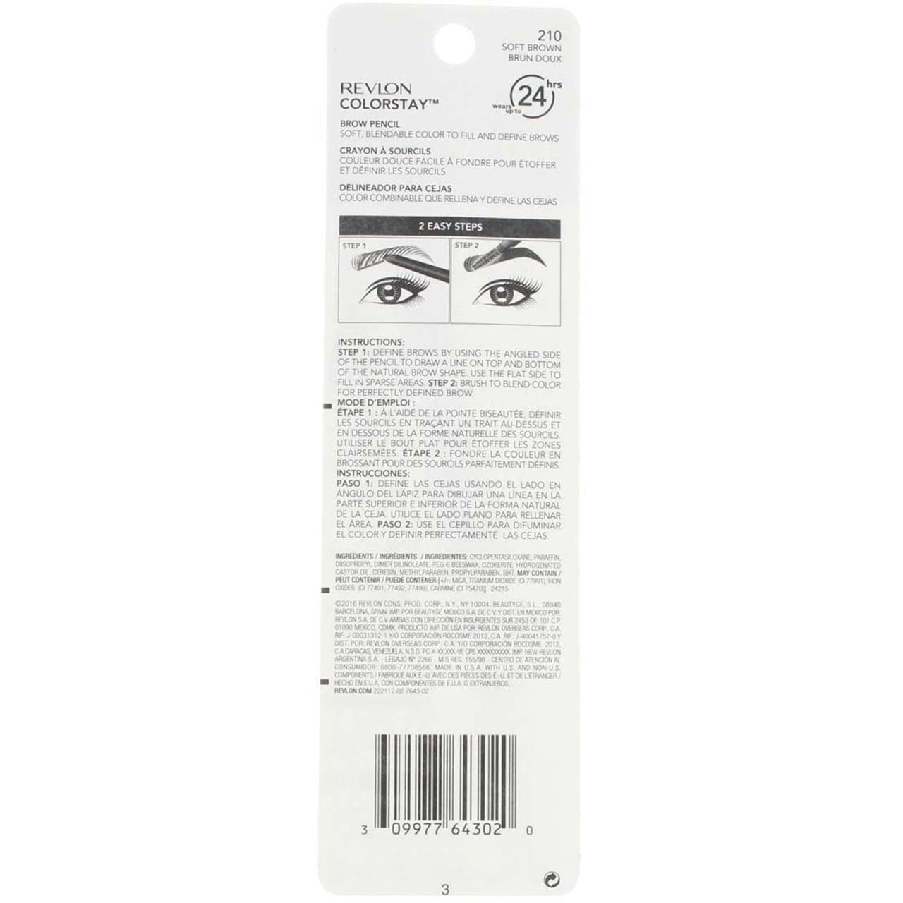 Revlon Colorstay Brow Pencil, 210 Soft Brown (Pack of 2) Beauty & Personal Care REVLON