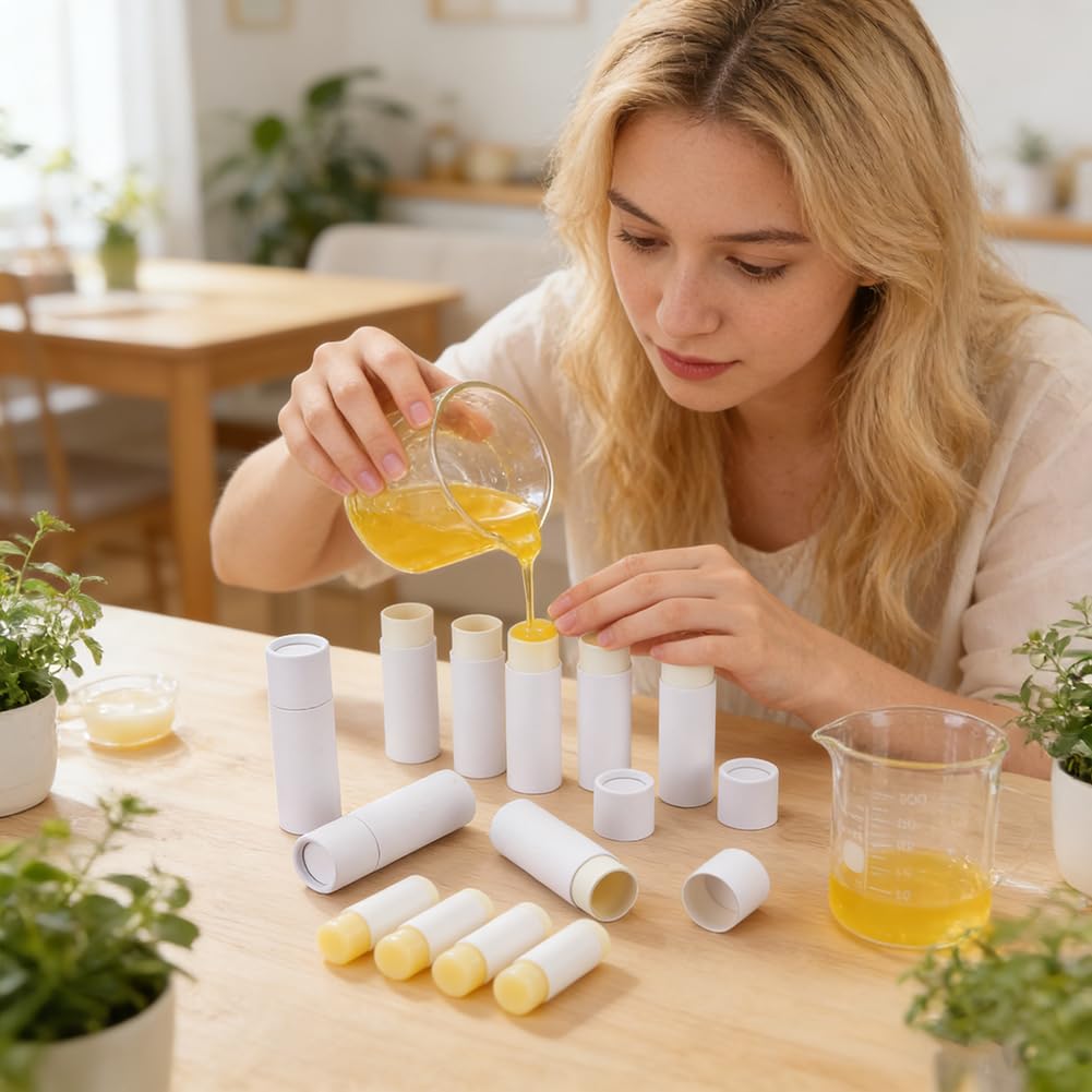 AHANDMAKER 12 Pcs White Paperboard Lip Balm Tubes 0.3 oz Empty Refillable Solid Perfume Lip Gloss Container for DIY Cosmetic Storage Travel Use Lip Beauty and Personal Care AHANDMAKER