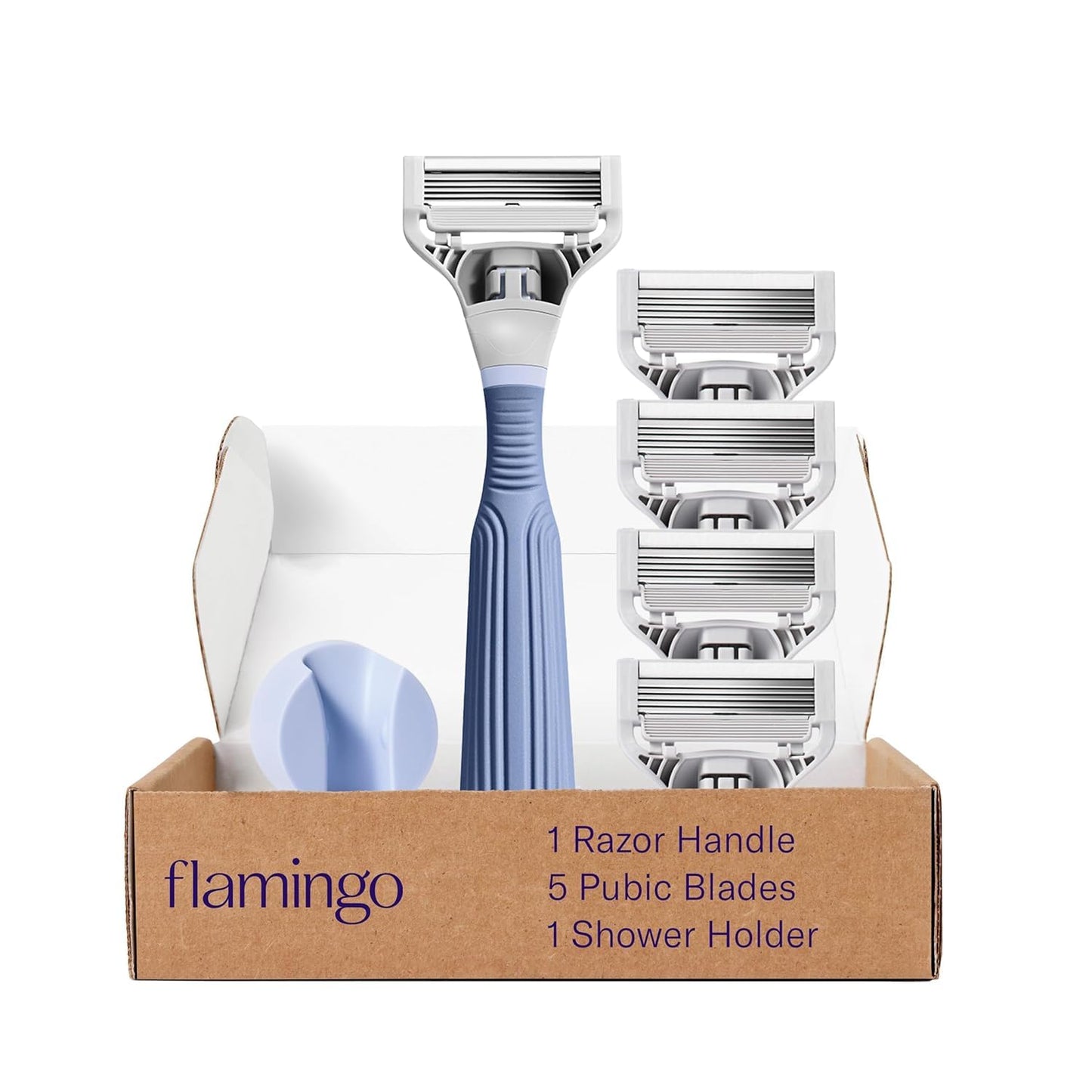 Flamingo Pubic Hair Razor for Women, Shaving Kit, 1 Pubic Razor Handle, 4 Five-Blade Refills, 1 Shower Holder, Starter Set, Full Kit Beauty and Personal Care Flamingo