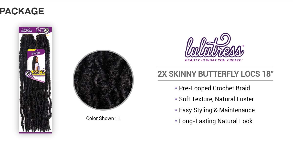 Sensationnel Lulutress Crochet Braiding Hair - 2X Skinny Butterfly Locs 18 Inch Pre Made Diy Synthetic LocsTwists (1 JETBLACK)