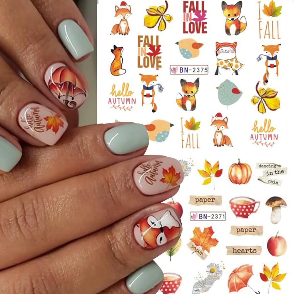 12Sheets Fall Nail Stickers Autumn Maple Leaf Pumpkin Halloween Thanksgiving Water Transfer Nail Decal for Women Girls Kids DIY Decorations Beauty & Personal Care Qdsuh