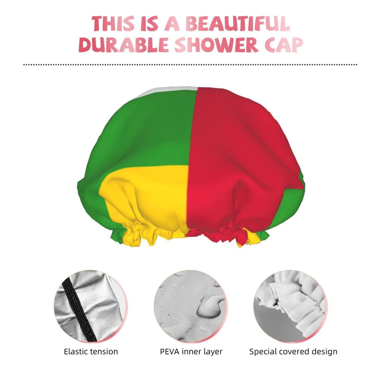 Central African Republic Flag Prints Shower Cap Double Layer Lined Waterproof Bathing Shower Hat Beauty and Personal Care Hayyett