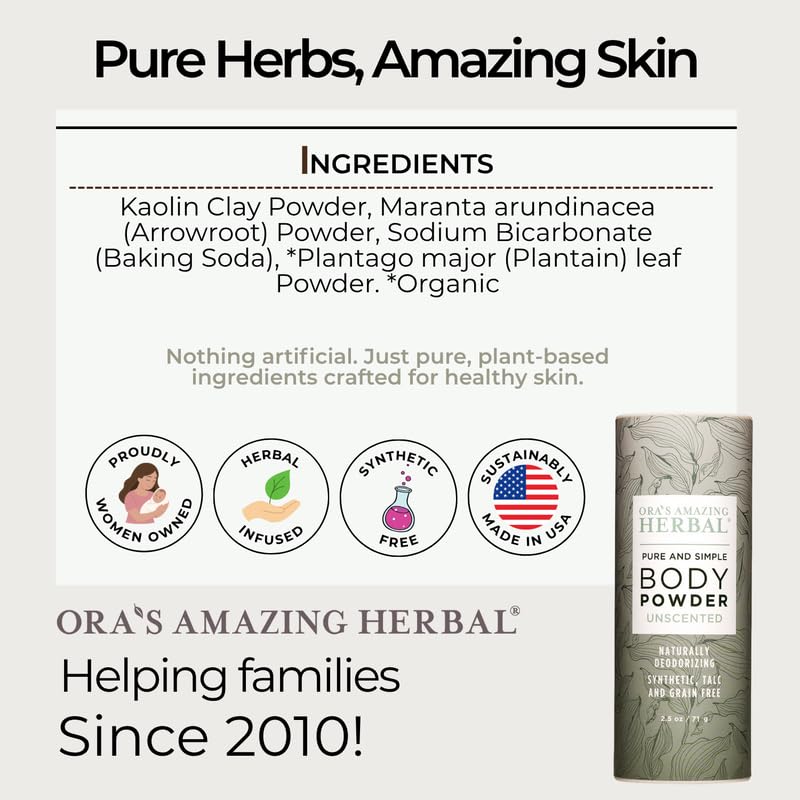 Ora's Amazing Herbal Fragrance Free Body Powder for Women and Men, Unscented Talc Free Talcum Powder, Cornstarch Free Dusting, Waxing, Natural Beauty & Personal Care Ora's Amazing Herbal