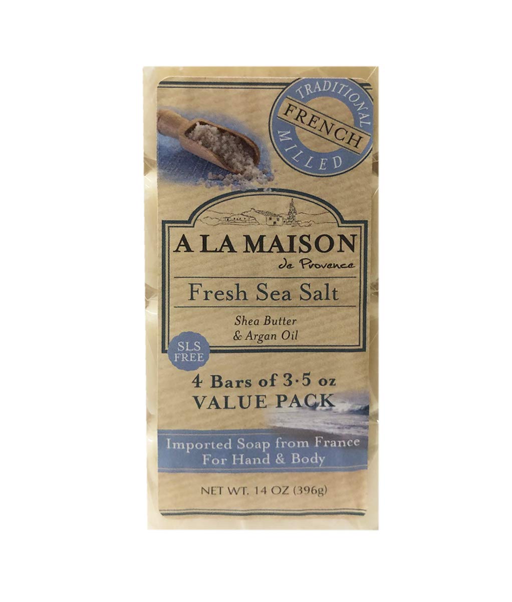 A La Maison Traditional French Milled Shea Butter & Argan Oil Soap Set, 4 Bars (Fresh Sea Salt) Beauty & Personal Care A LA MAISON