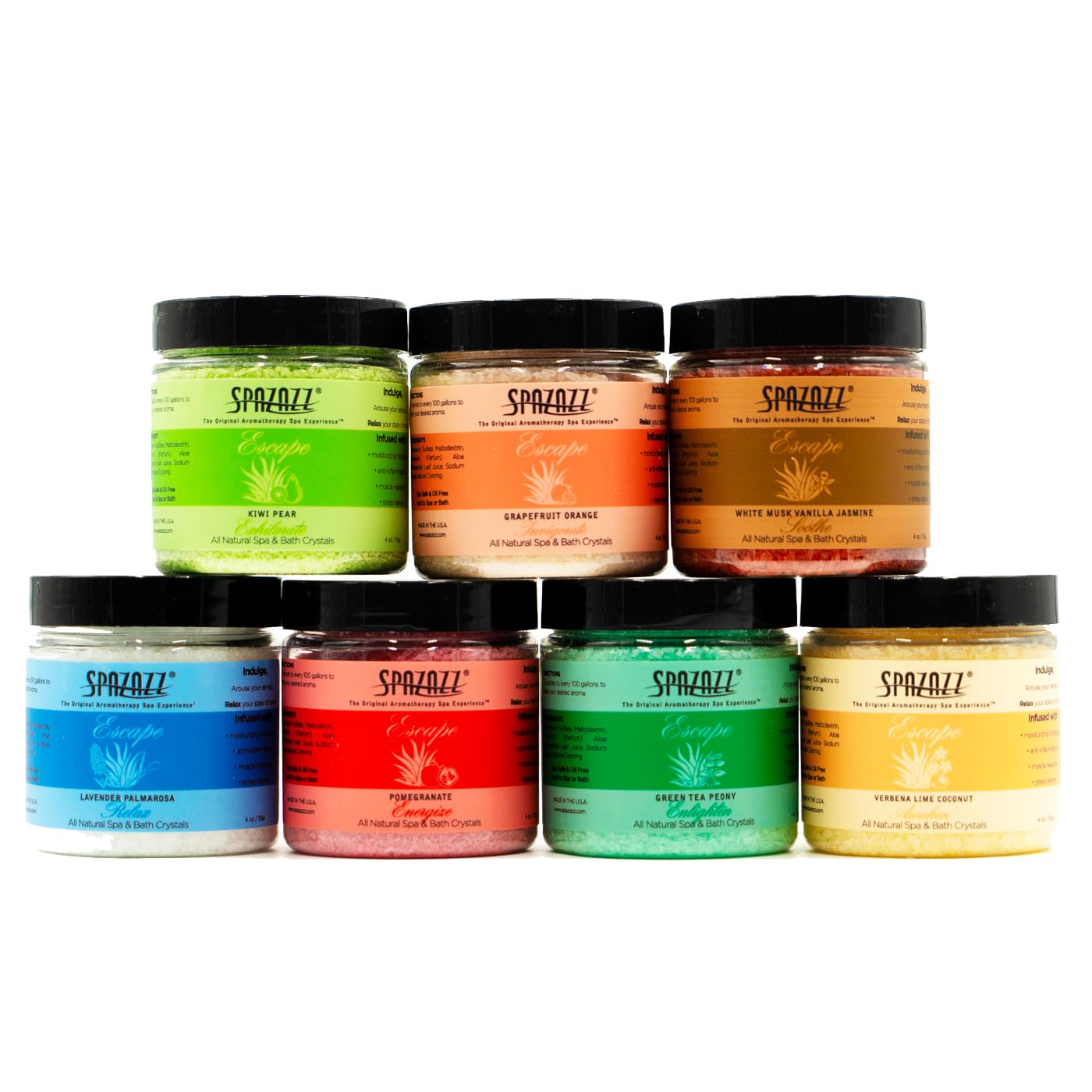 Hot Tub & Spa Bath Salt Aromatherapy Crystals - Spazazz Escape Collection 4 Oz 7-Pack Sampler & Hot Cold Towel - Lavender, Lime Coconut, Green Tea Beauty and Personal Care Spazazz