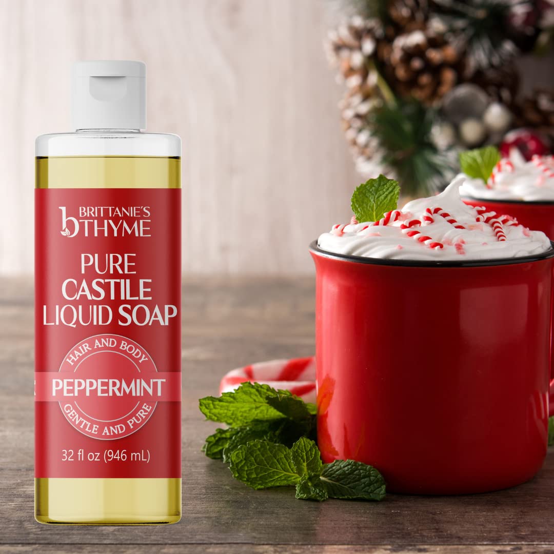 Brittanie’s Pure Castile Liquid Soap Refill, Peppermint, 32 Ounce | Dish Soap, Hair & Body, Home, Gentle and Pure, Made with Natural Luxurious Oils Beauty & Personal Care Brittanie's Thyme