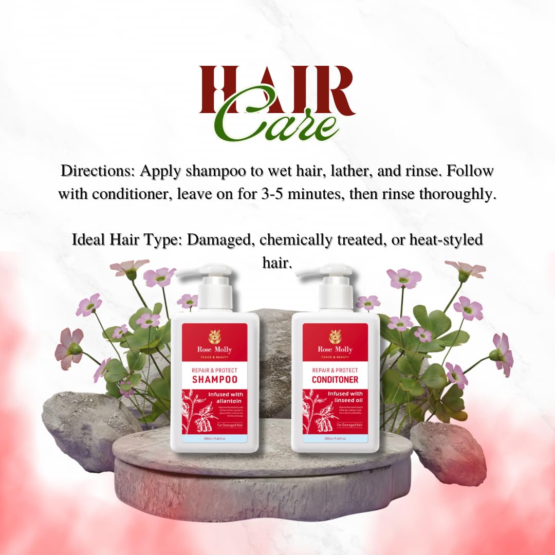 Rose Molly Repair & Protect Shampoo and Conditioner Set for Damaged Hair, 17.64 fl oz Beauty & Personal Care Rose Molly