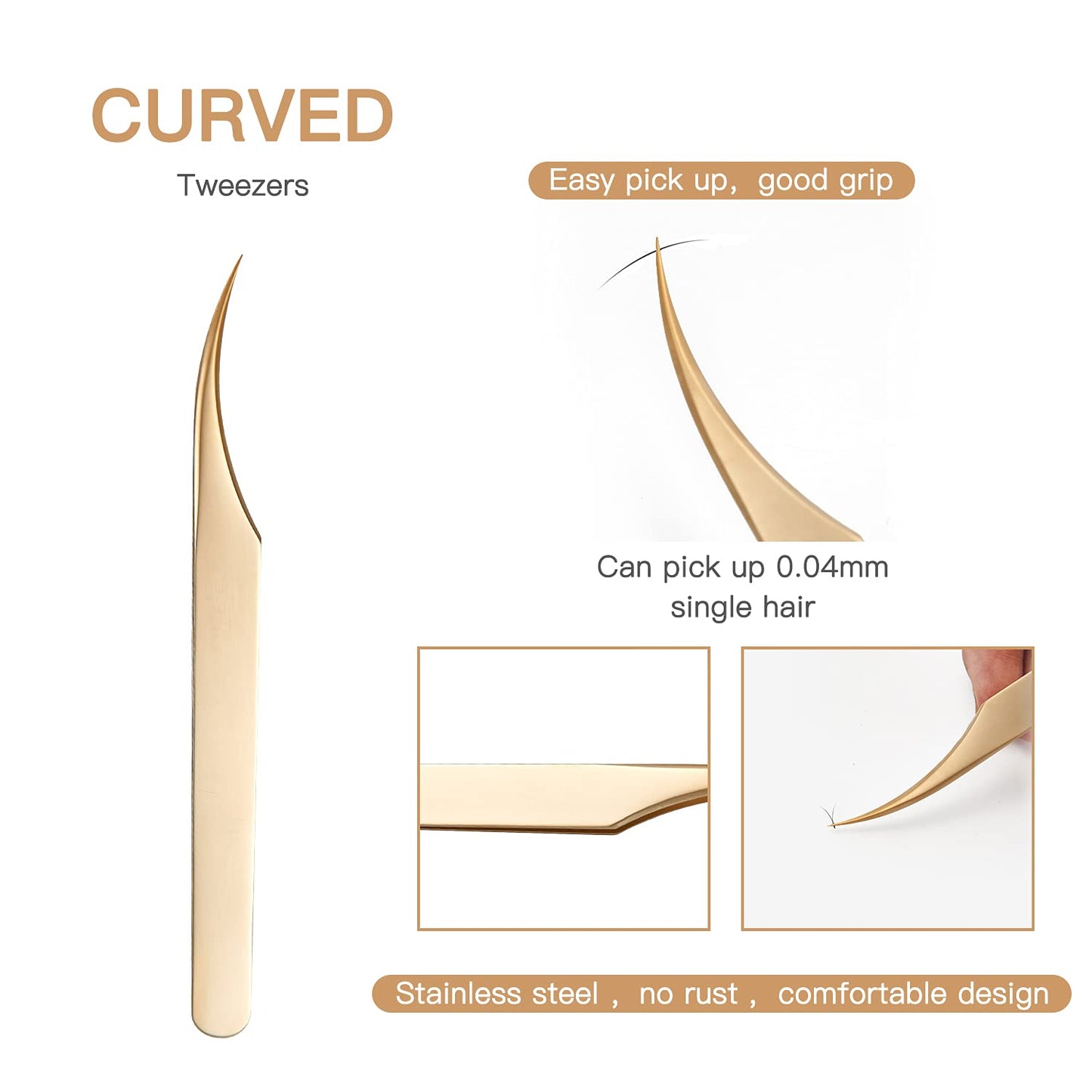 Eyelash Extension Tweezers, 3-Pack,Professional Stainless Steel Tweezers for Volume Lashes, Straight and Curved Tips for 3D-6D,Golden Beauty and Personal Care MEIFUKA