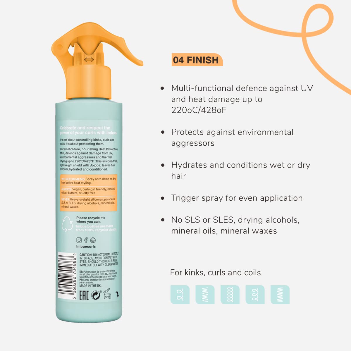 Imbue Heat Protection Spray Mist For Curly Hairs Thermal Protection Anti Humidity Spray Heat protectant- Vegan and Curly Girl Compliant 200 ML Paraben Beauty & Personal Care Imbue