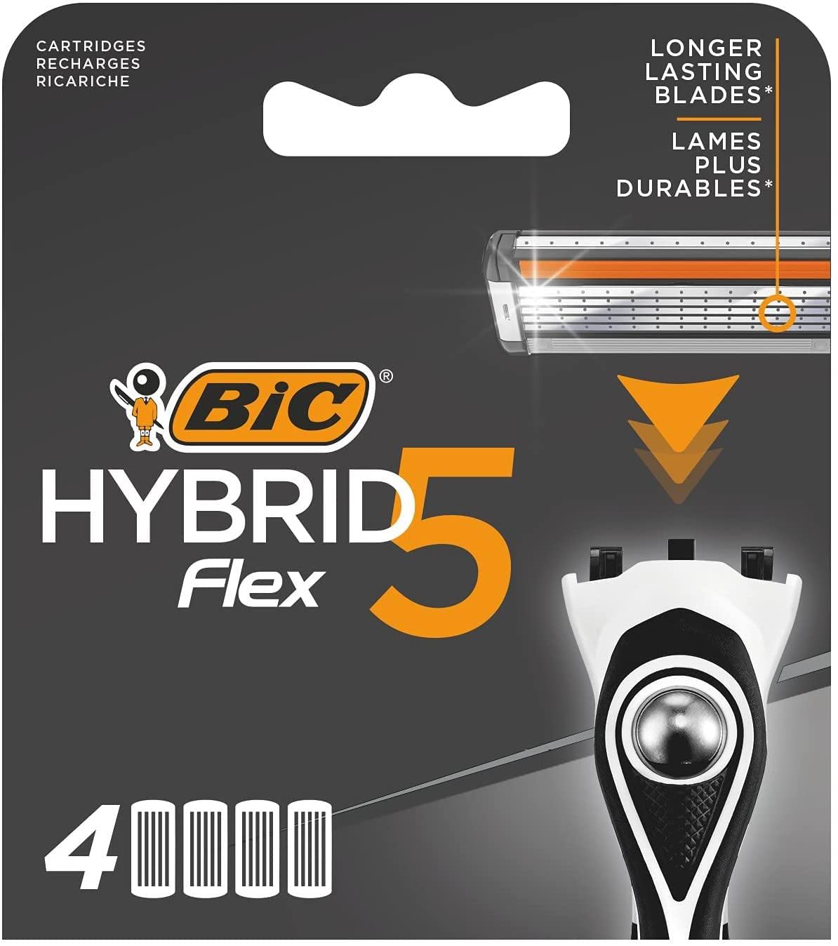 BIC Hybrid 5 Flex Men's Shaver Refills with 5 Moveable Nano-Tech Titanium Coated Razor Blades - Box of 4 Cartridges Beauty and Personal Care BIC