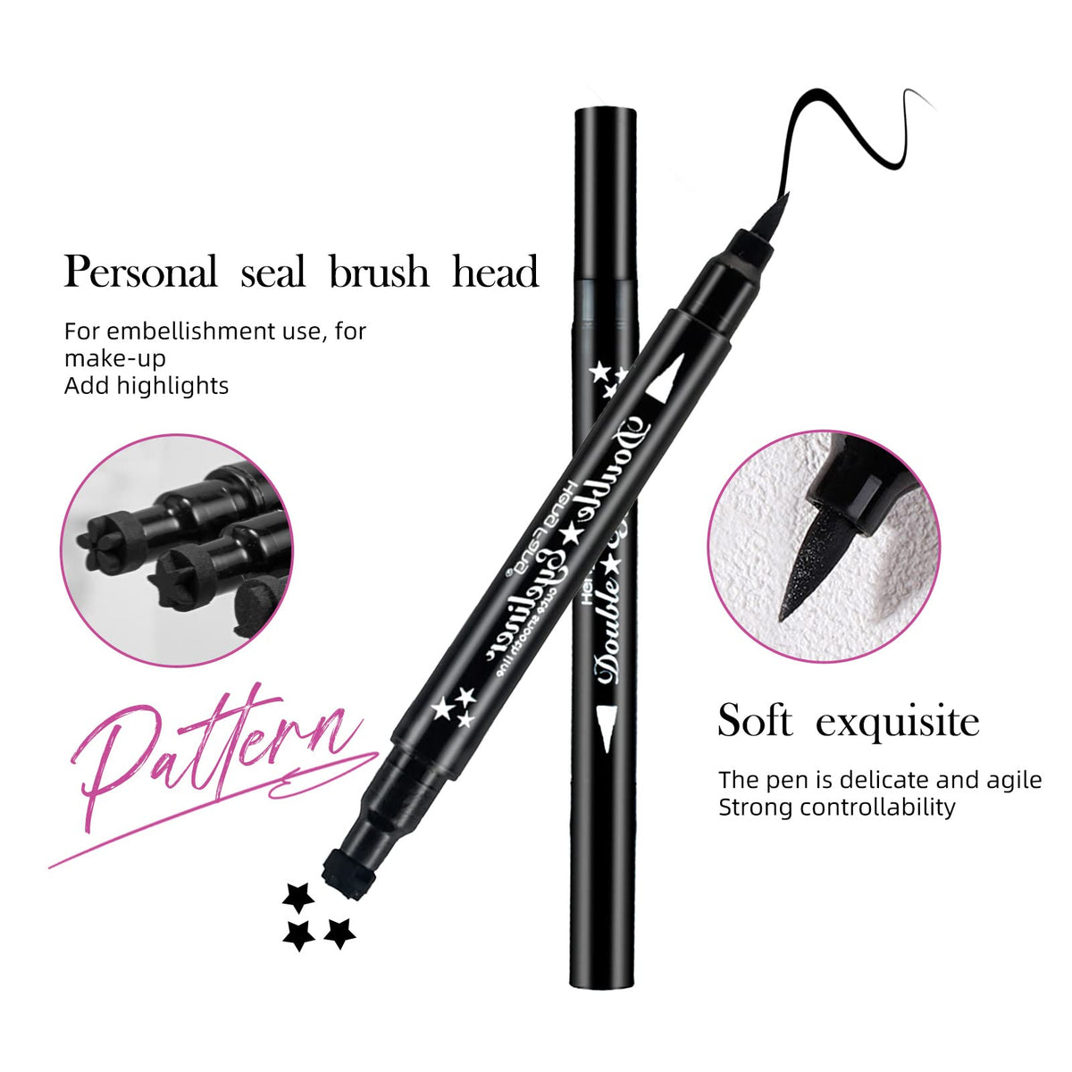 LAMUSELAND Eyeliner Stamp Wingliner, Waterproof Smudge-proof Liquid Eye Liner Gel Pen Set, Long Lasting Heart Black Thin Double Ended Pencil Makeup Beauty & Personal Care LAMUSELAND