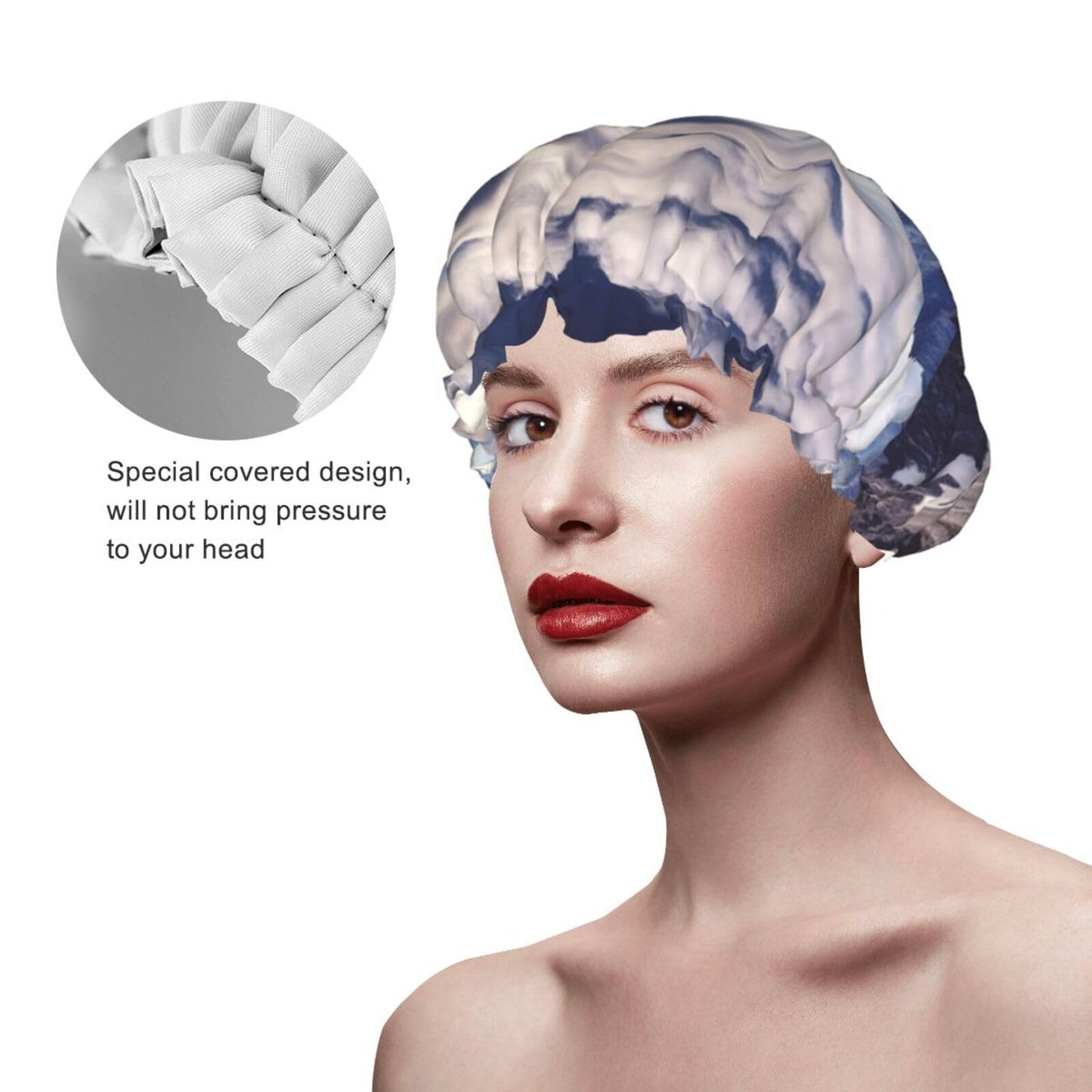 Alps Panorama Shower Cap For Women Reusable Double Layers Bathing Bath Cap Hair Caps Waterproof Elastic Band Ladies Spa Salon Shower Hat Hair Caps Beauty and Personal Care GDSHJKLW