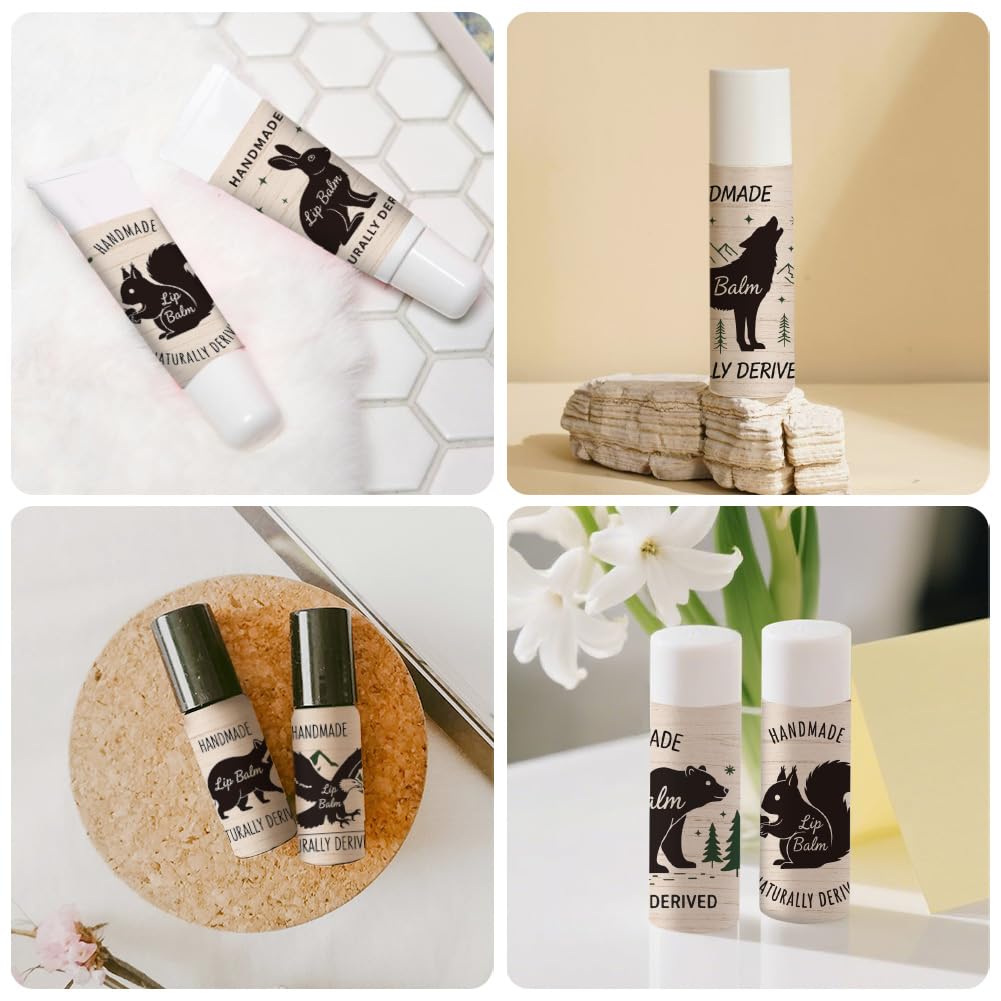 Peacoblue 160Pcs Lip Balm Labels Sticker for Tubes 2.1"x1.7" Forest Animal Silhouettes, 8 Styles Waterproof Chapstick Labels Glossy for Homemade Lip Beauty and Personal Care peacoblue
