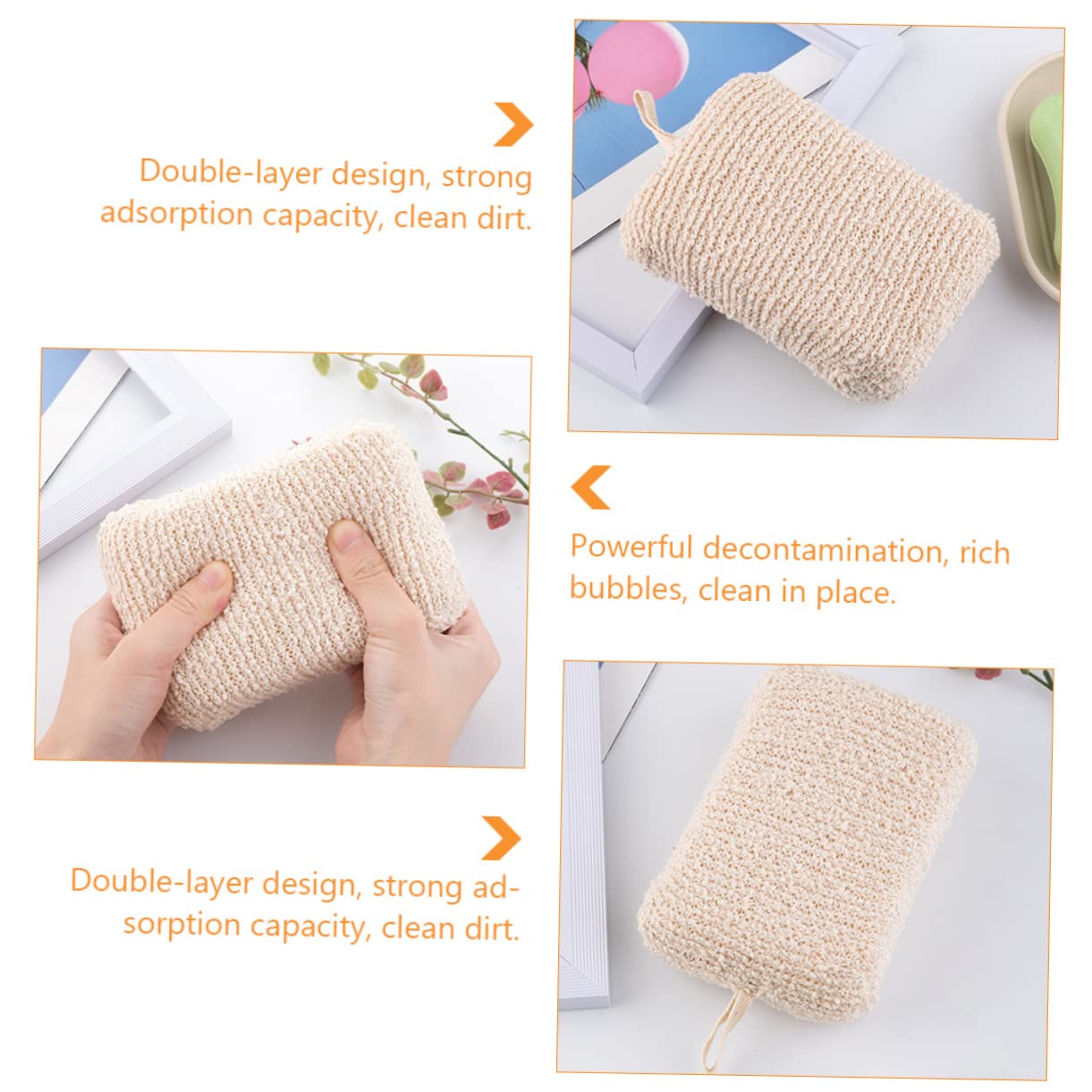 Beaupretty 2Pcs Shower Scrubber Creative Body Sponges with Double Design for Deep Cleansing Beige Bath Sponge Convenient Hanging Storage Safe Beauty and Personal Care Beaupretty