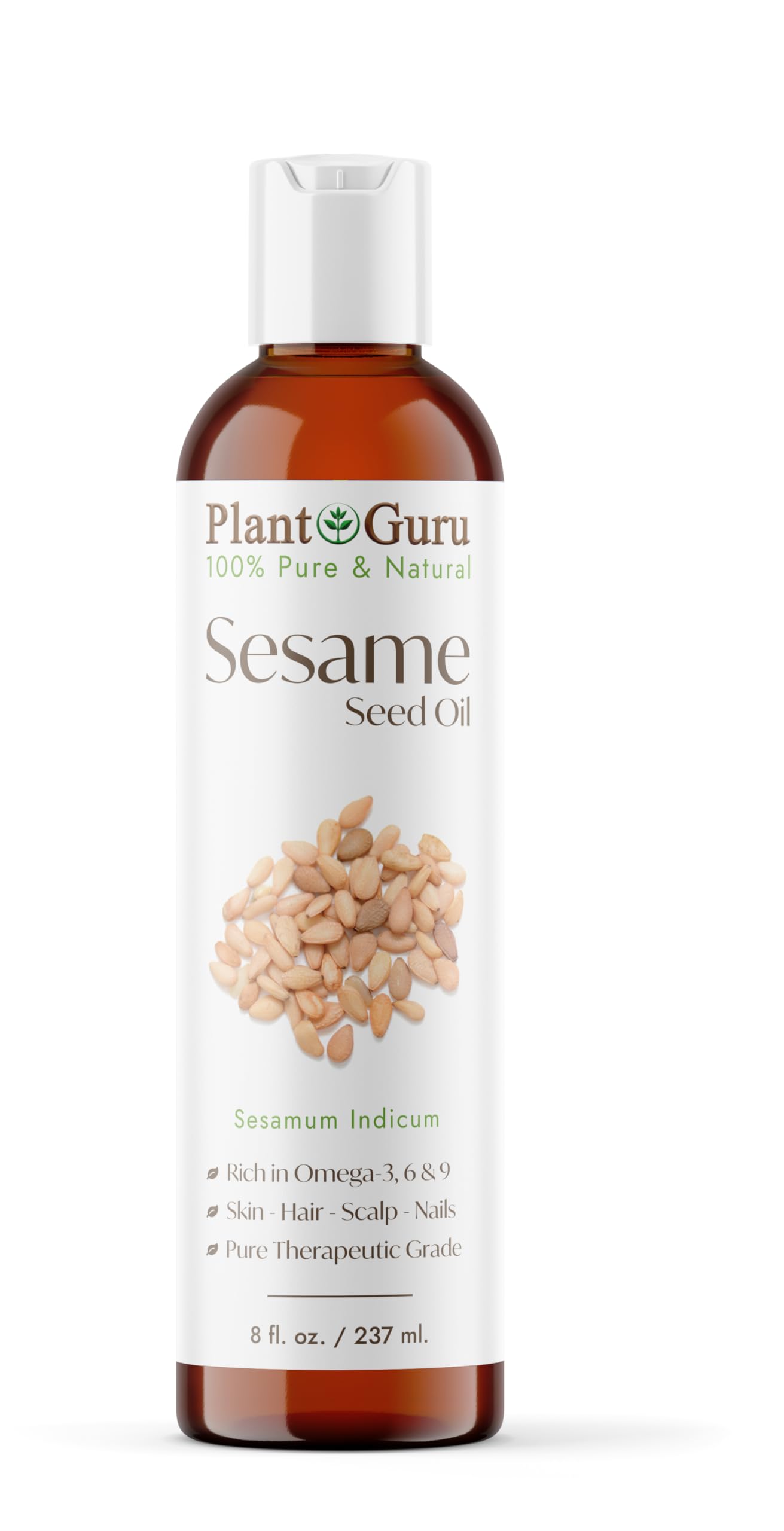 Sesame Seed Oil 8 fl. oz. - Cold Pressed, 100% Pure & Natural Carrier for Skin, Face, Body, Hair, and Cooking. Great for DIY Creams, Lotions, and Lip Beauty & Personal Care Plant Guru