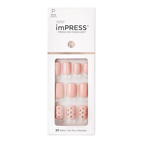 KISS imPRESS No Glue Mani Press On Nails, Design, 'Petite Secrets', Pink, Petite Size, Squoval Shape, Includes 30 Nails, Prep Pad, Instructions Sheet Beauty & Personal Care imPRESS