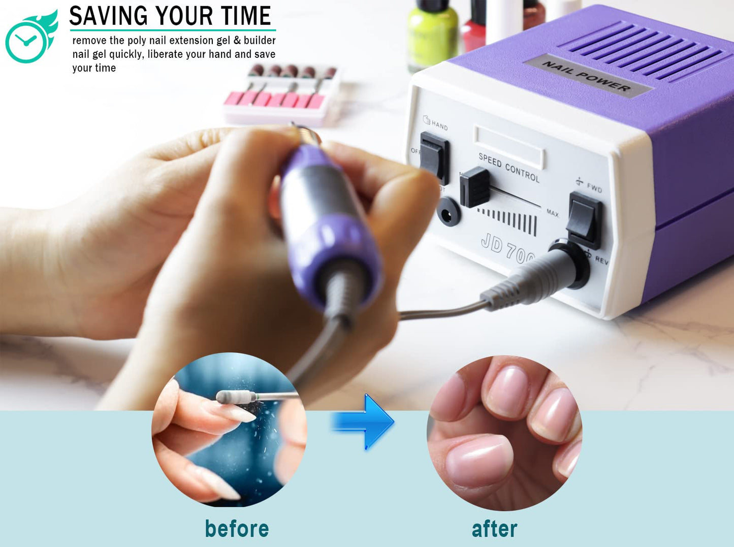 Véfaîî Upgraded Nail Drill Electric Nail File, JD700 Nail Drills for Acrylic Nails Professional 30000RPM Manicure Tools Acrylic Nail Drill for Nail Beauty & Personal Care Véfaîî